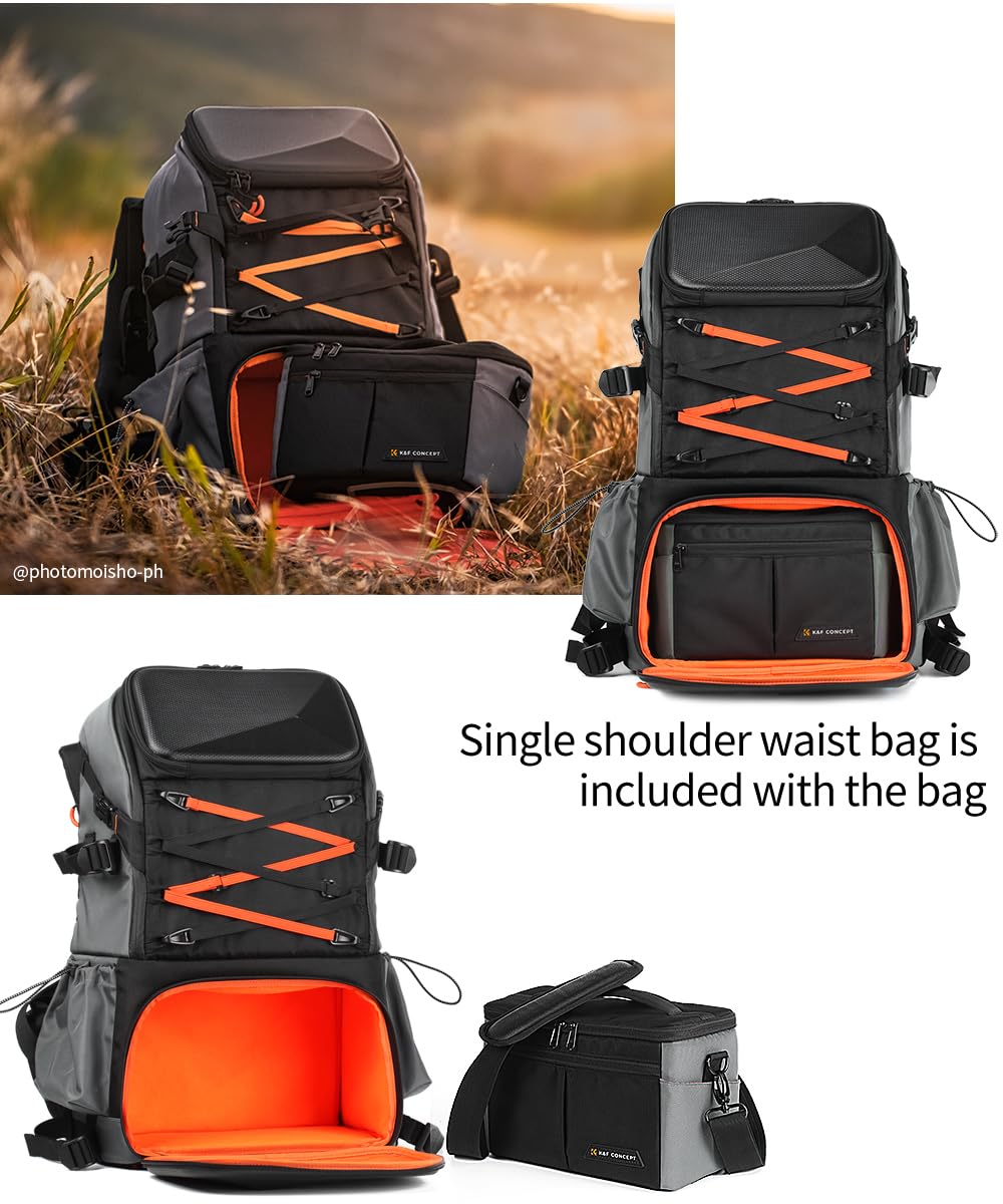 🎒 Mochila K&F Concept para Câmera - Grande, Impermeável, Ergonômica, Suporte para Tripé