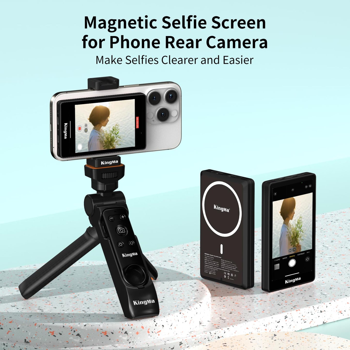 King Ma 4K Magnetic Phone Vlog Selfie Monitor Screen, Sync Back Camera iPhone Monitor Screen para Vlog Live Stream y TikTok (no admite grabación 4K 30 fps)