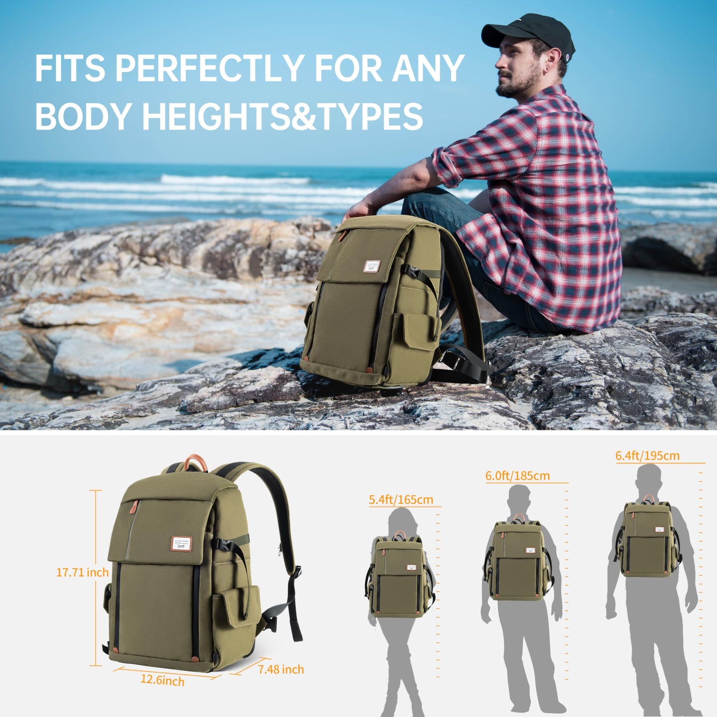 🎒 Mochila Fotográfica DSLR Zecti - Resistente à Água, Compacta e Flexível para Fotografia de Exterior