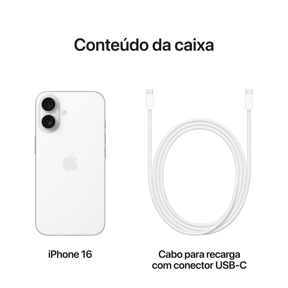 iPhone 16 128GB Branco – Chip A18, Câmera Fusion 48MP, Tela Super Retina XDR de 6,1” - Disponível AMÉRICA