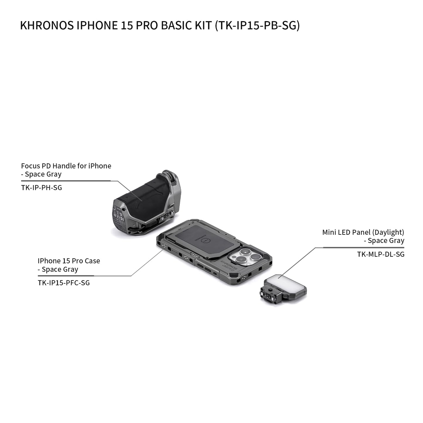 Kit Khronos Tiltaing para iPhone 15 Pro/Pro Max – Cage Profissional com Luz LED, Pega de Foco e Expansão Modular - Disponível EUROPA