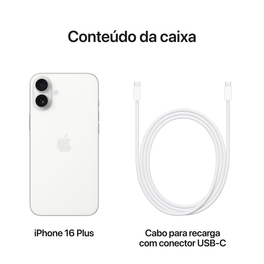 iPhone 16 Plus 256GB Branco – Tela 6,7”, Câmera Fusion 48MP, Chip A18 - Disponível AMÁRICA