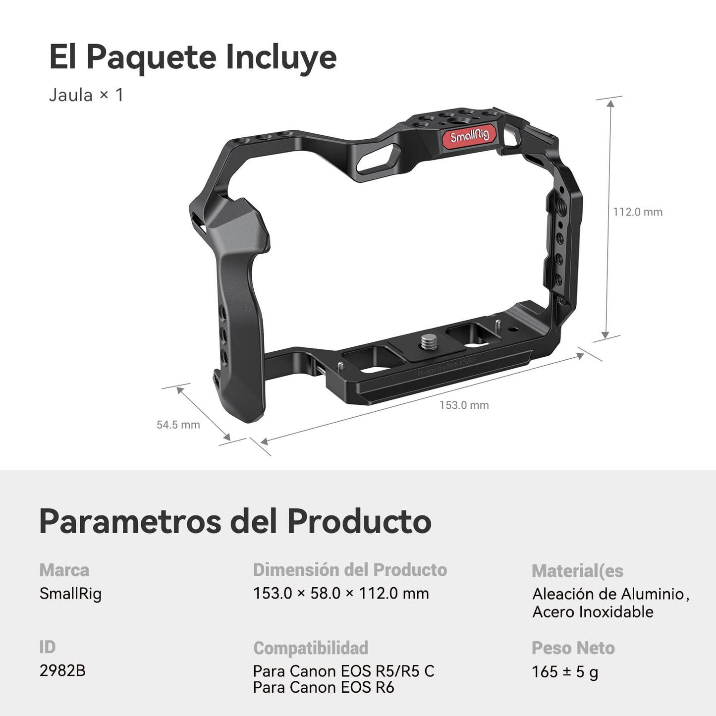 (Nueva Versión) SMALLRIG Jaula R5 / R5 C / R6 para Canon R5 R6 R5 C, Estabilizador de Plataforma de Aleación de Aluminio con Zapata, Orificios Roscados de 1/4"-20 y 3/8"-16-2982