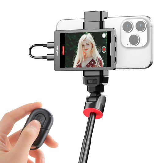 King Ma 4K 30FPS Phone Vlog Selfie Monitor Pantalla Mini Monitor con Cable para Cámara Trasera iPhone con Clip Magnético para Teléfono y Mando a Distancia Bluetooth para Vlogs Live Streams TikTok