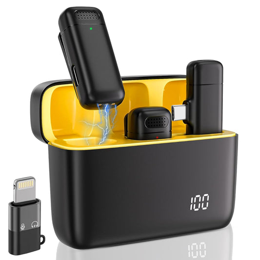 AKOFIC - Kit de Microfone Sem Fio para iPhone e Android | 40h de Bateria, Redução de Ruído, Plug & Play - Disponível EUROPA