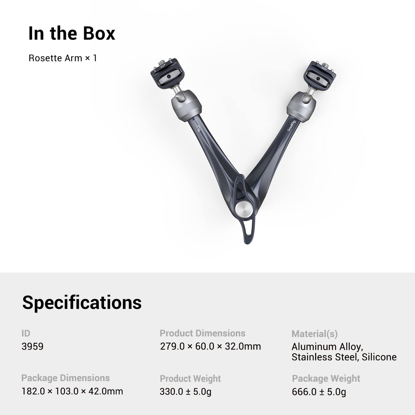 Braço Mágico Rosetta SMALLRIG 3959 - Braço de Roseta con Cabezal de Bola Doble 360°, Aluminio Aeronáutico