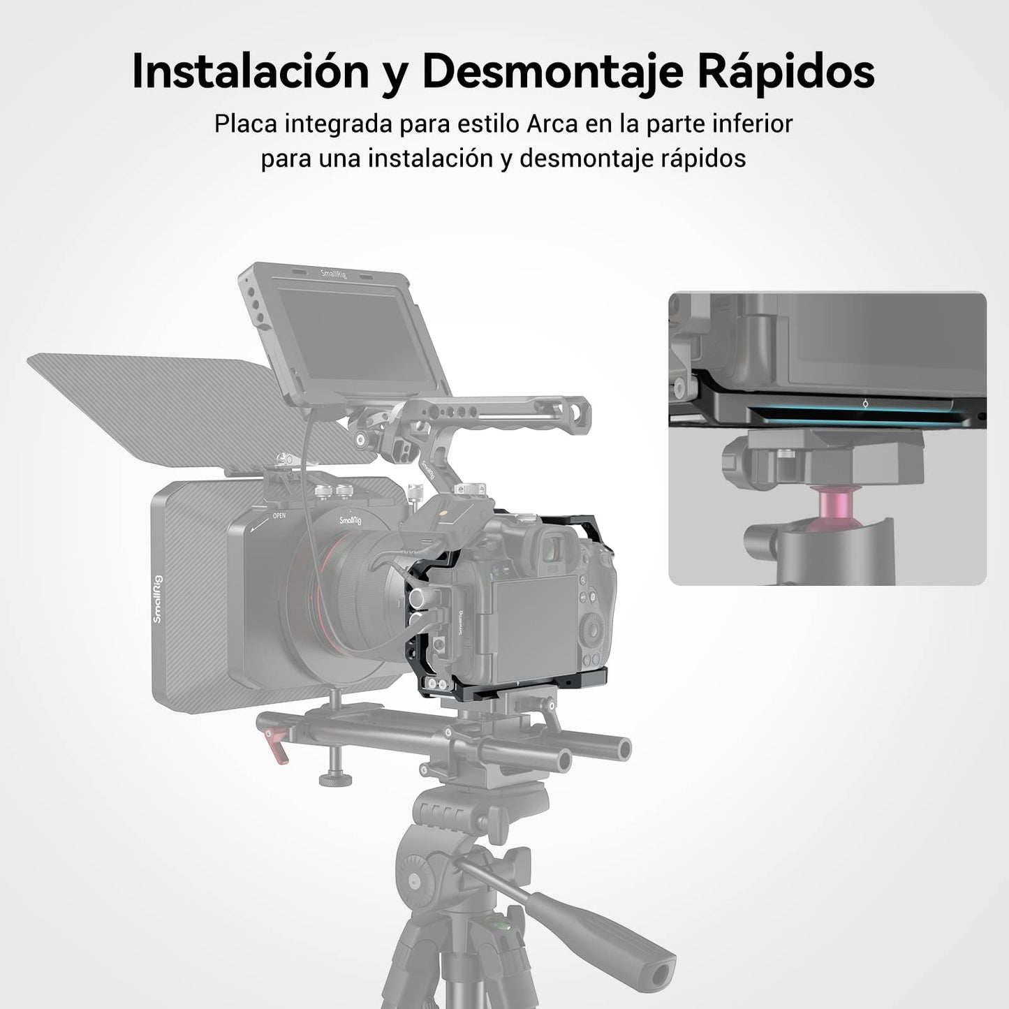 (Nueva Versión) SMALLRIG Jaula R5 / R5 C / R6 para Canon R5 R6 R5 C, Estabilizador de Plataforma de Aleación de Aluminio con Zapata, Orificios Roscados de 1/4"-20 y 3/8"-16-2982