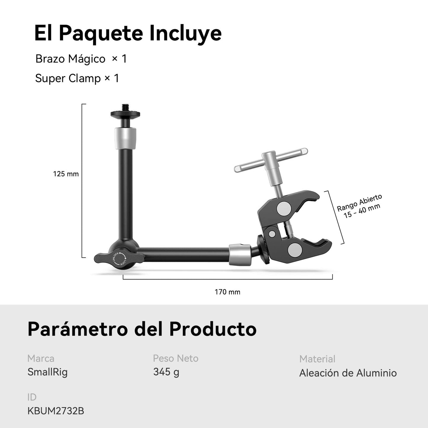 Braço Mágico SMALLRIG 2732 (10”) com Super Clamp – Fixação Versátil para Câmeras e Acessórios