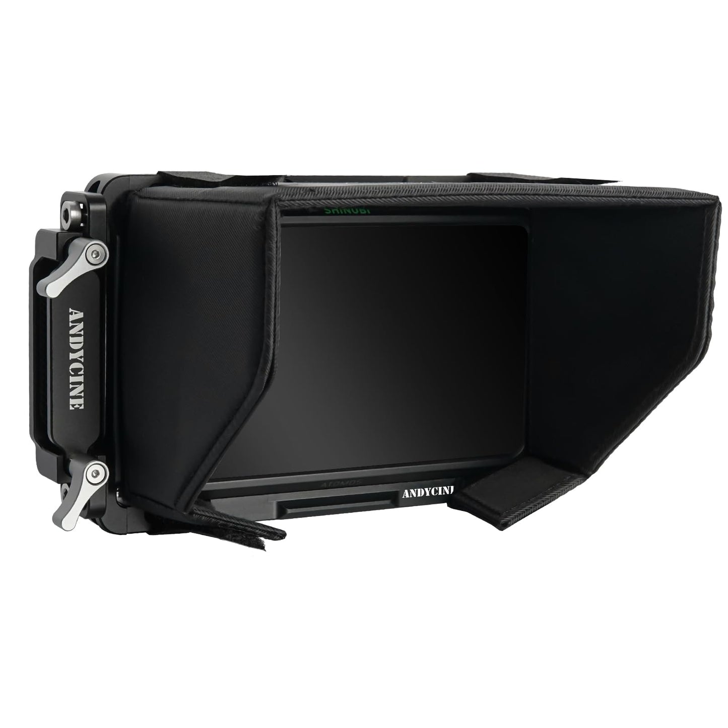 ANDYCINE Jaula de Monitor Ninja V Plus con Parasol para Atomos Ninja, Ninja Ultra, Ninja V/Ninja V+, Atomos Shinobi, rieles NATO Integrados y Abrazadera de Cable HDMI