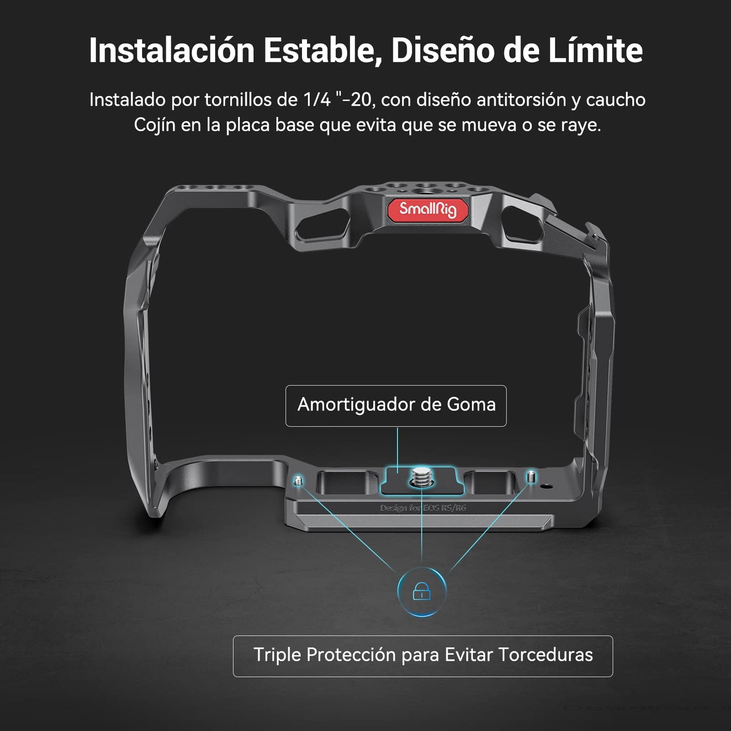 (Nueva Versión) SMALLRIG Jaula R5 / R5 C / R6 para Canon R5 R6 R5 C, Estabilizador de Plataforma de Aleación de Aluminio con Zapata, Orificios Roscados de 1/4"-20 y 3/8"-16-2982