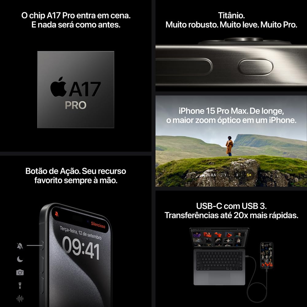 Apple iPhone 15 Pro (128 GB) — Titânio preto - Disponível AMÉRICA