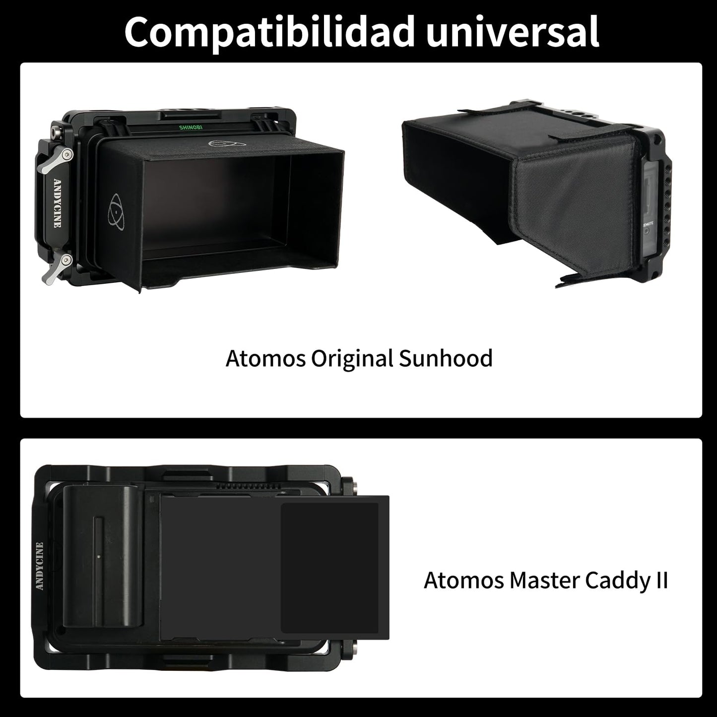 ANDYCINE Jaula de Monitor Ninja V Plus con Parasol para Atomos Ninja, Ninja Ultra, Ninja V/Ninja V+, Atomos Shinobi, rieles NATO Integrados y Abrazadera de Cable HDMI