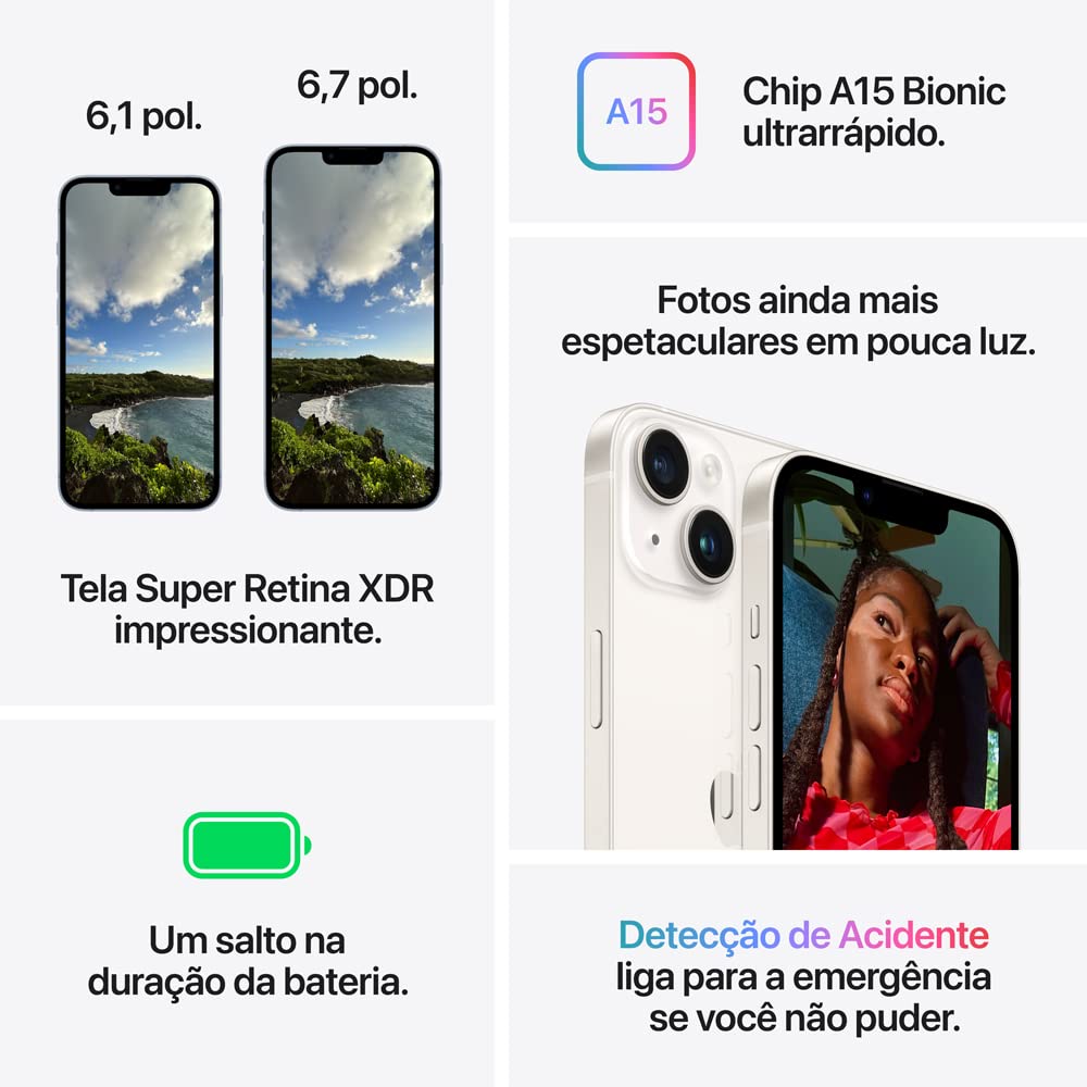 iPhone 14 128GB – Estelar | Potência, Segurança e Câmeras Avançadas - Disponível AMÉRICA