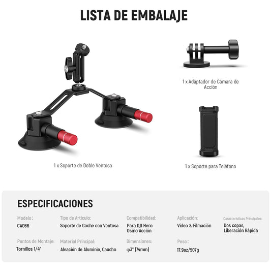 Kit de Montaje para Automóvil con Ventosa Doble e 360° de Flexibilidade
