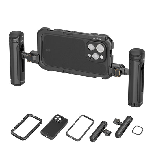 SMALLRIG Kit portátil duplo para celular para iPhone 16 Pro Max, equipamento de telefone com alça lateral de liberação rápida sem fio para gravação de vídeo/YouTube/transmissão ao vivo/Vlog - 5005 - Disponível AMÉRICA