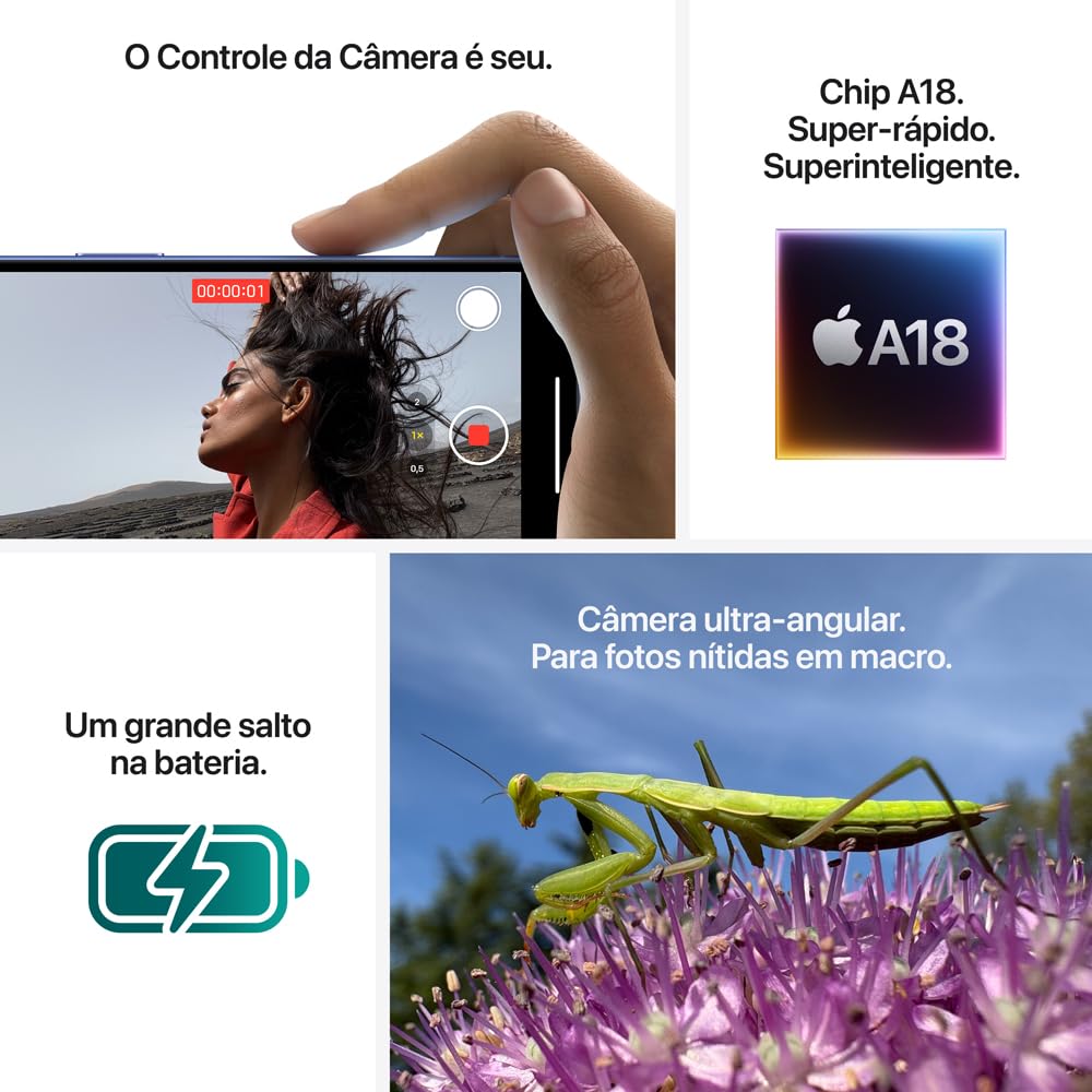 iPhone 16 128GB Branco – Chip A18, Câmera Fusion 48MP, Tela Super Retina XDR de 6,1” - Disponível AMÉRICA