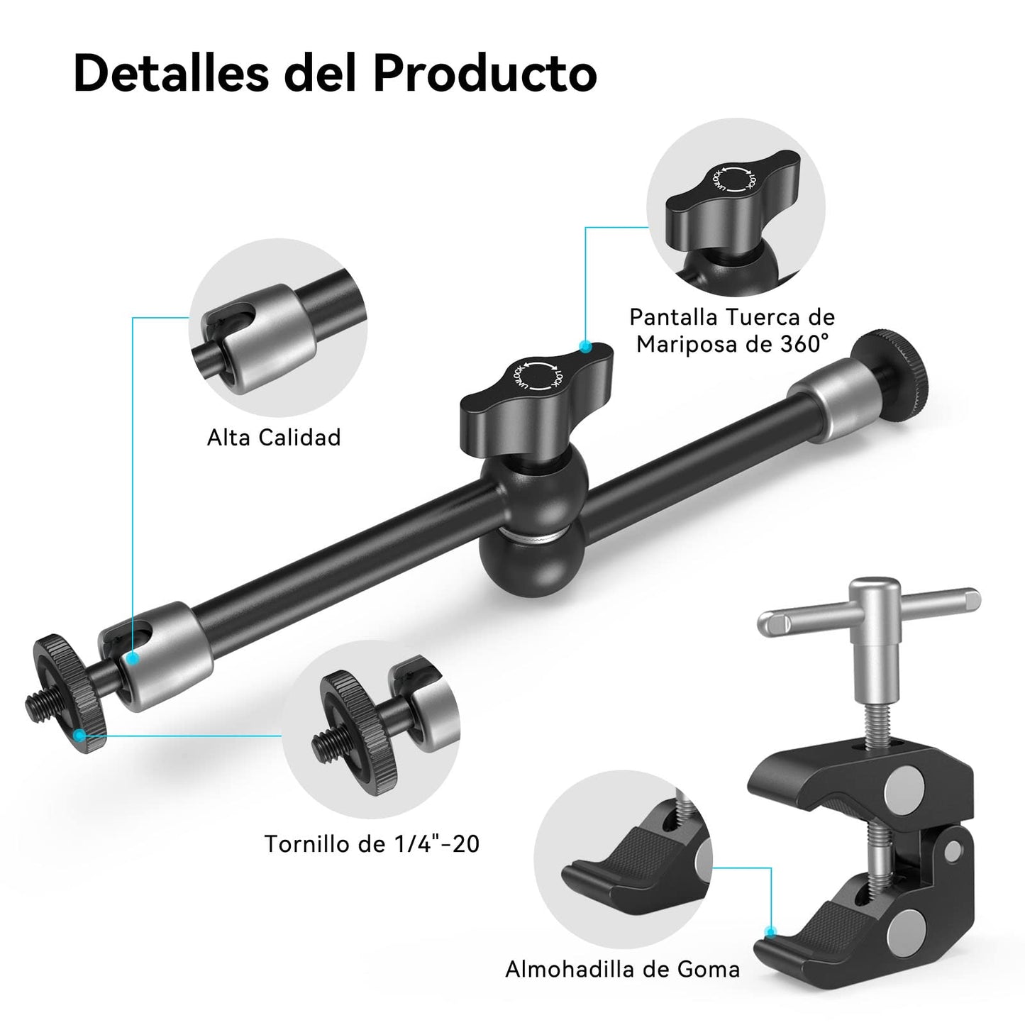 Braço Mágico SMALLRIG 2732 (10”) com Super Clamp – Fixação Versátil para Câmeras e Acessórios