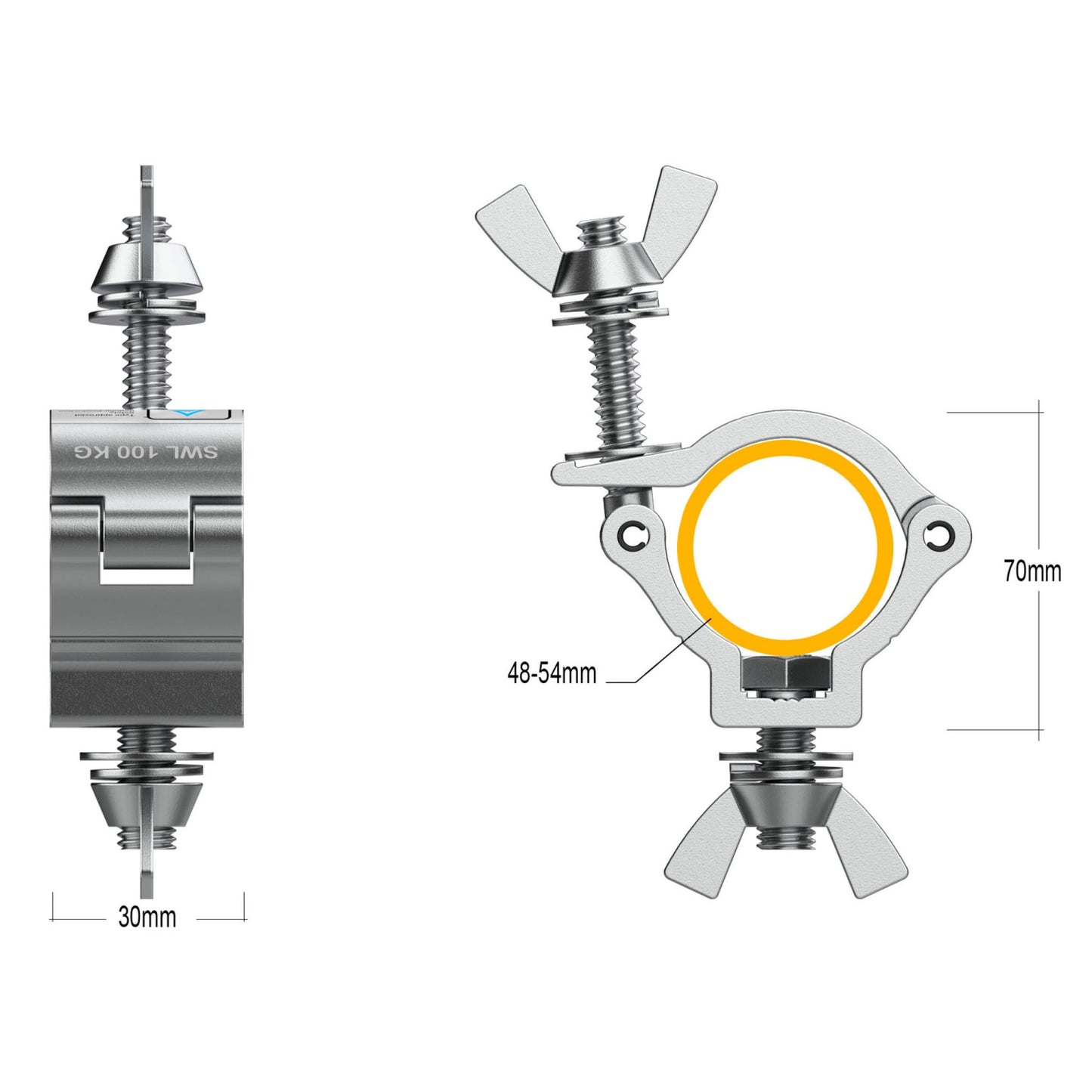 Garra para Truss con Diámetro 48-52mm - Gancho para Truss con una Carga Máxima de 100kg - Abrazadera para Luces de Escenario - Clamp para Fijación de Cabeza Móvil