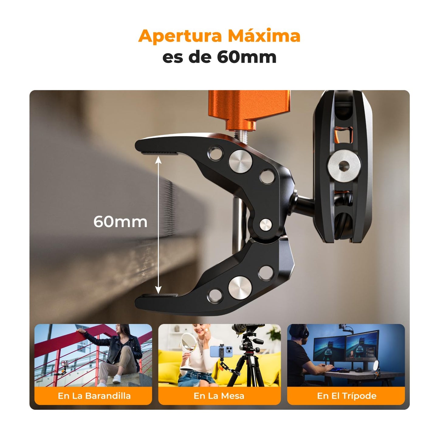 K&F Concept Super Clamp com Magic Arm – Suporte para Câmeras, Iluminação, Microfones e Mais, Carga Máxima 5kg, 1/4” Rosca, Adaptador GoPro e Suporte para Celular