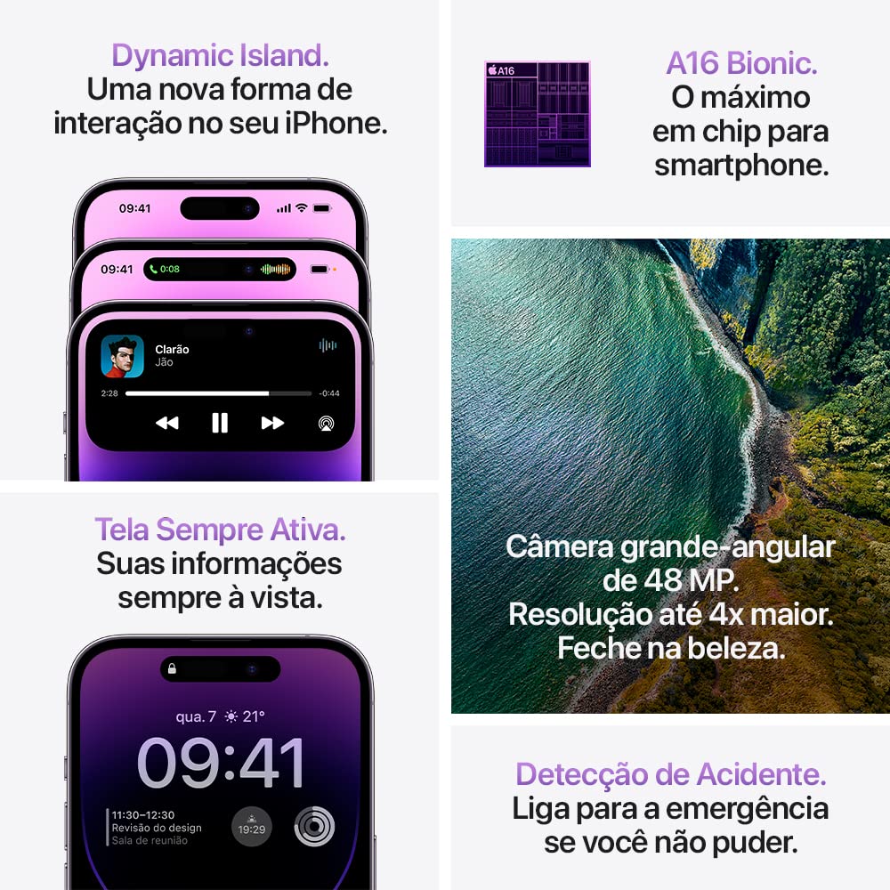 iPhone 14 Pro 128GB – Preto Espacial | Dynamic Island e Câmera de 48MP - Disponível AMÉRICA