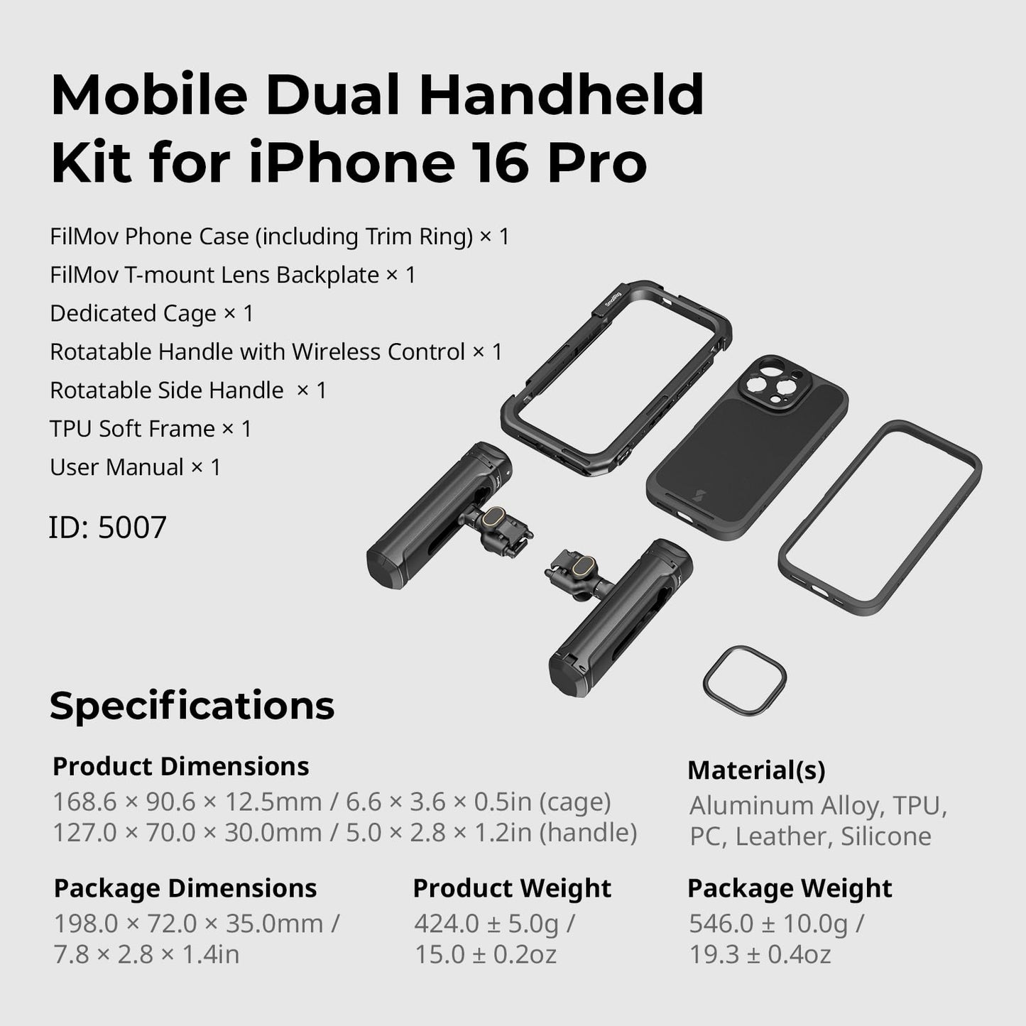 🎥📱 SmallRig Cage 5007 – Kit de Filmagem Dual Handle para iPhone 16 Pro - Disponível EUROPA