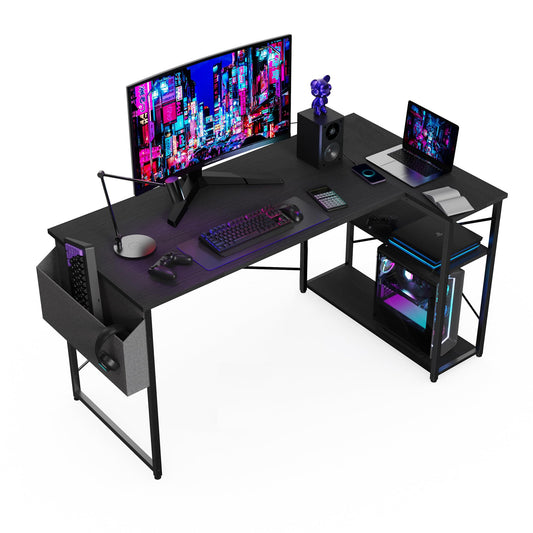 BEXEVUE Escritorio de Esquina Ordenador - 120x70 cm Mesa en Forma L, Estantes de Almacenamiento, Esquina Reversible, Gaming Escritorio Mesa Gamer Desk para Estudio Trabajo Oficina Dormitorio Hogar