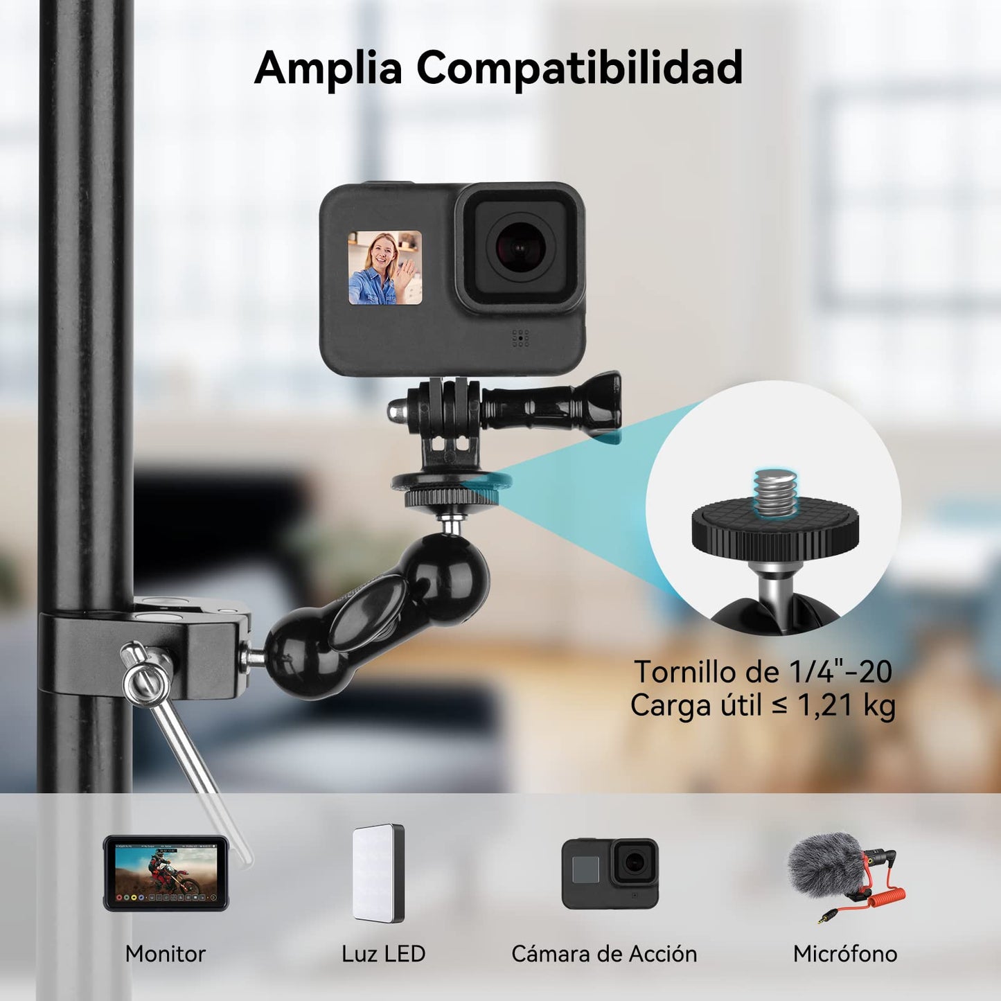 Súper Abrazadera SMALLRIG 1138B para Cámaras, Luces e Equipos - Compatível com GoPro, Câmeras de Ação e Mais