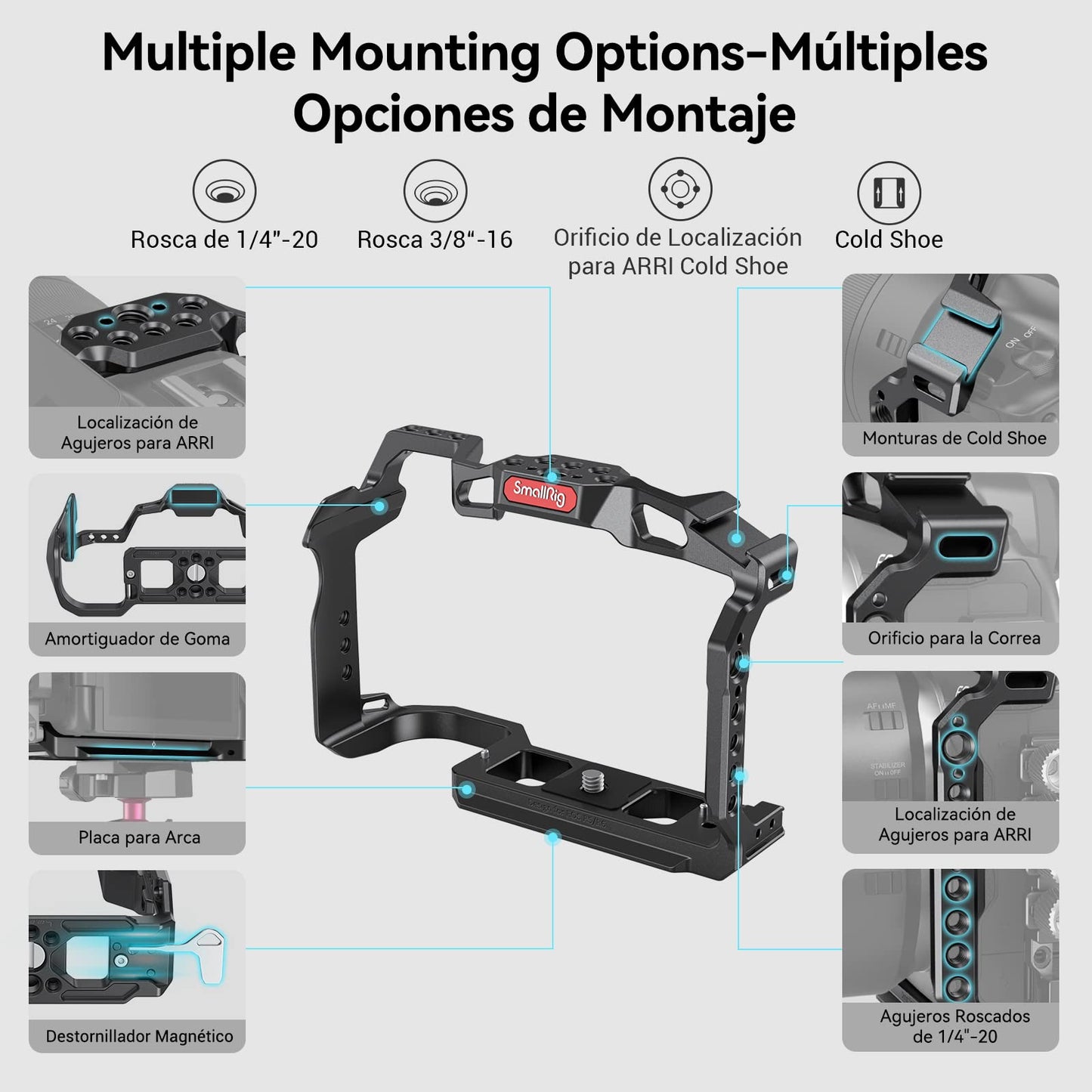 (Nueva Versión) SMALLRIG Jaula R5 / R5 C / R6 para Canon R5 R6 R5 C, Estabilizador de Plataforma de Aleación de Aluminio con Zapata, Orificios Roscados de 1/4"-20 y 3/8"-16-2982