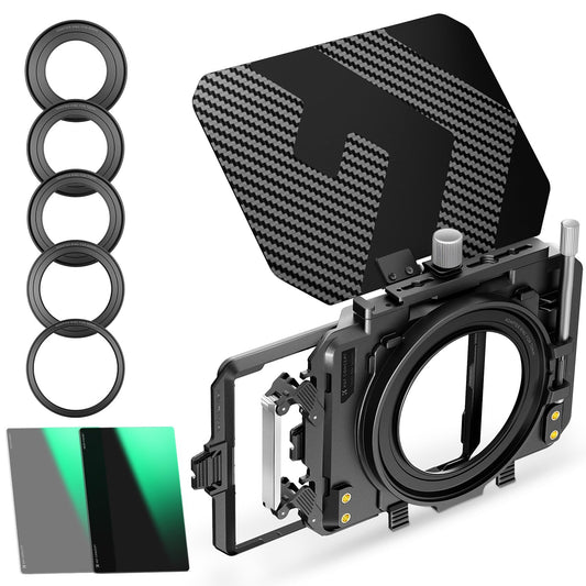 Mini Matte Box K&F Concept – Fibra de Carbono, Suporte para Filtros 4x5.65” e Anéis Adaptadores