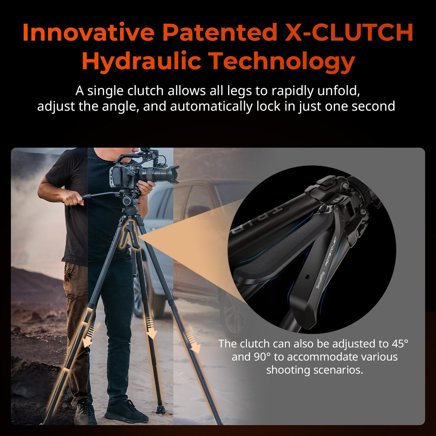 SMALLRIG x Potato Jet Tribex Kit de Trípode Hidráulico de Fibra de Carbono, Trípode para Cámara de Video de Extensión Rápida con Cabezal Fluido de Contrapeso de 4 Pasos (Serie Origin) - 4259