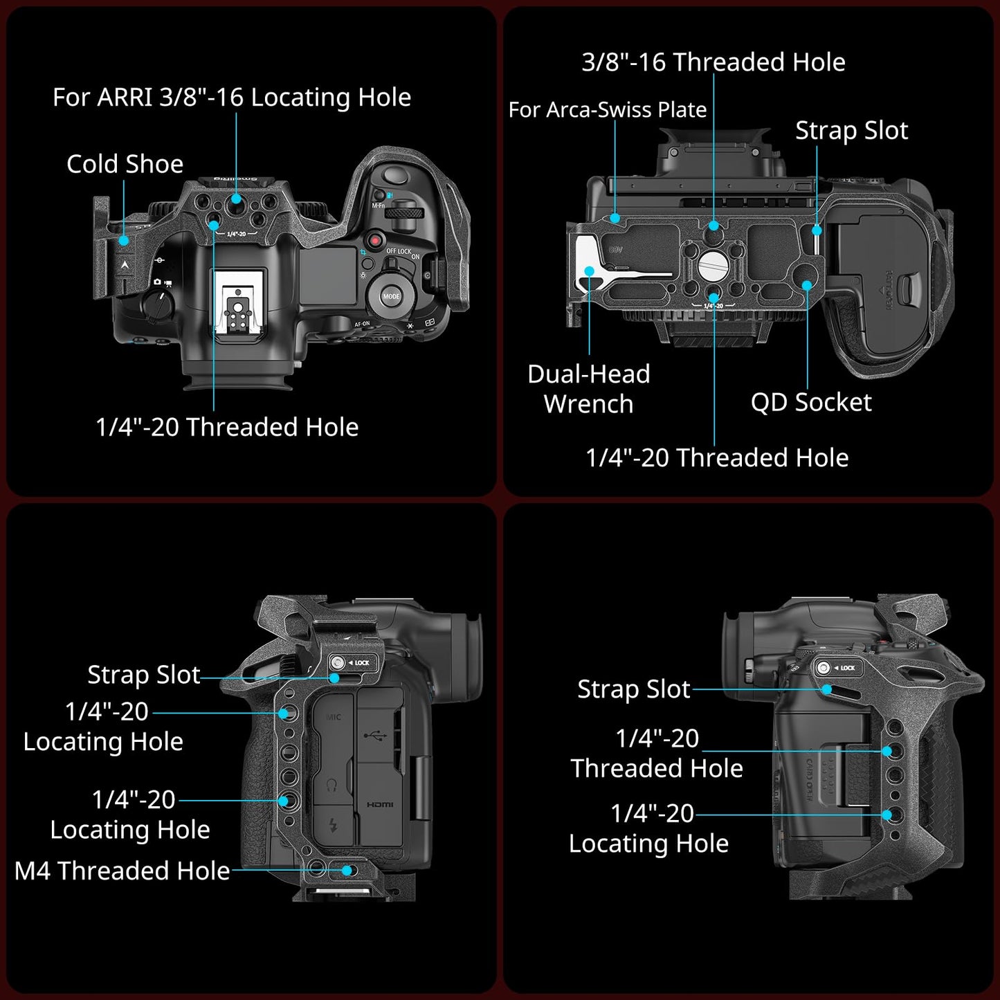 SMALLRIG Black Mamba Kit de Jaula para Cámara para Canon para EOS R5 Mark II con Asa Superior y Abrazadera de Cable Dedicada, Soporte para Cámara de Aleación de Aluminio - 4976