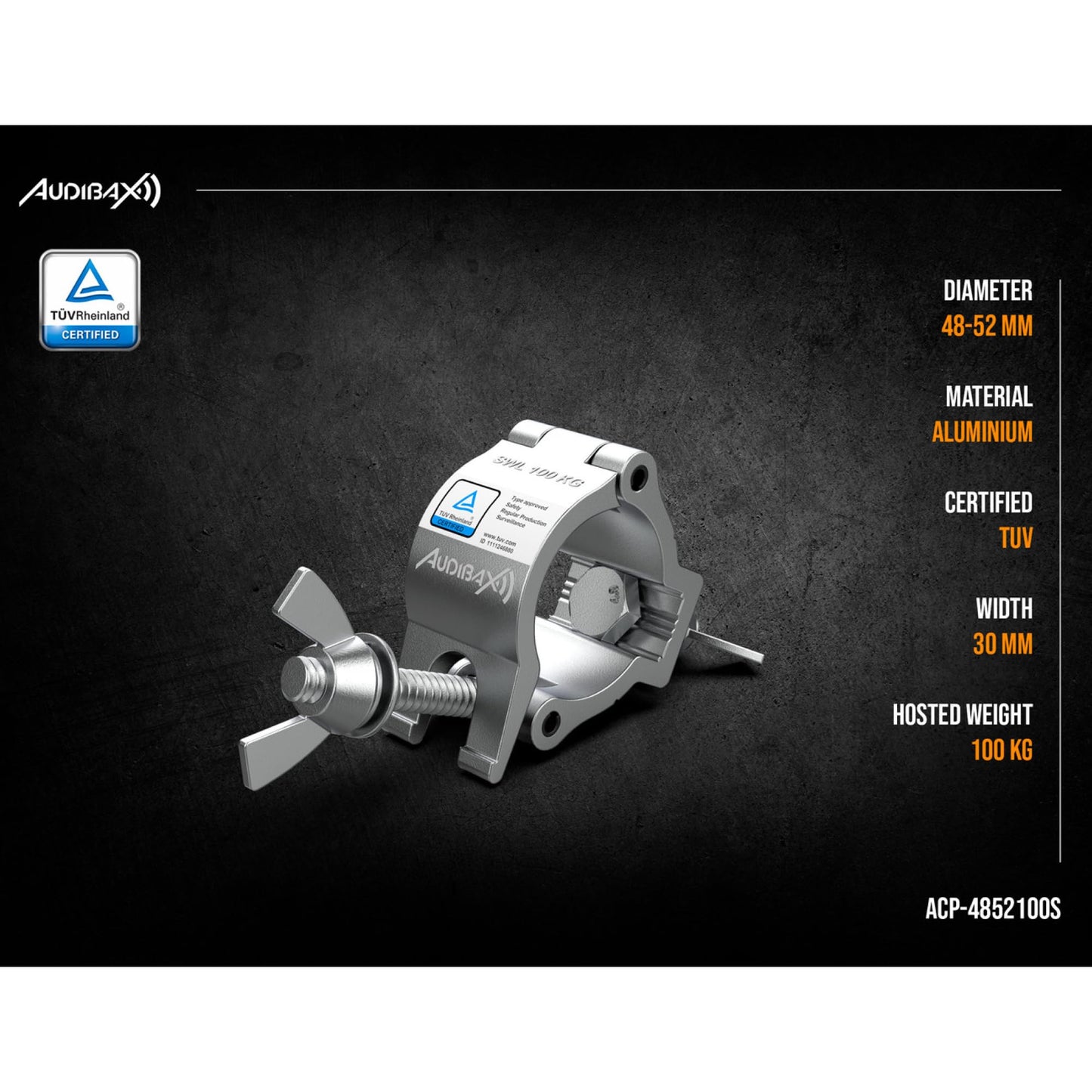 Garra para Truss con Diámetro 48-52mm - Gancho para Truss con una Carga Máxima de 100kg - Abrazadera para Luces de Escenario - Clamp para Fijación de Cabeza Móvil