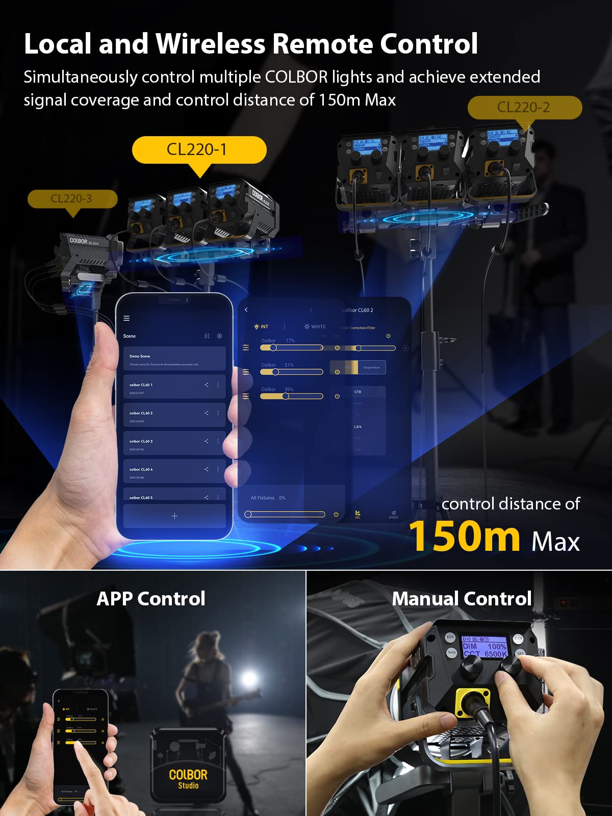 Luz de Vídeo COLBOR CL220 LED 220W com Controle Remoto - Temperatura de Cor 2700K-6500K, Efeitos Especiais e Montura Bowens