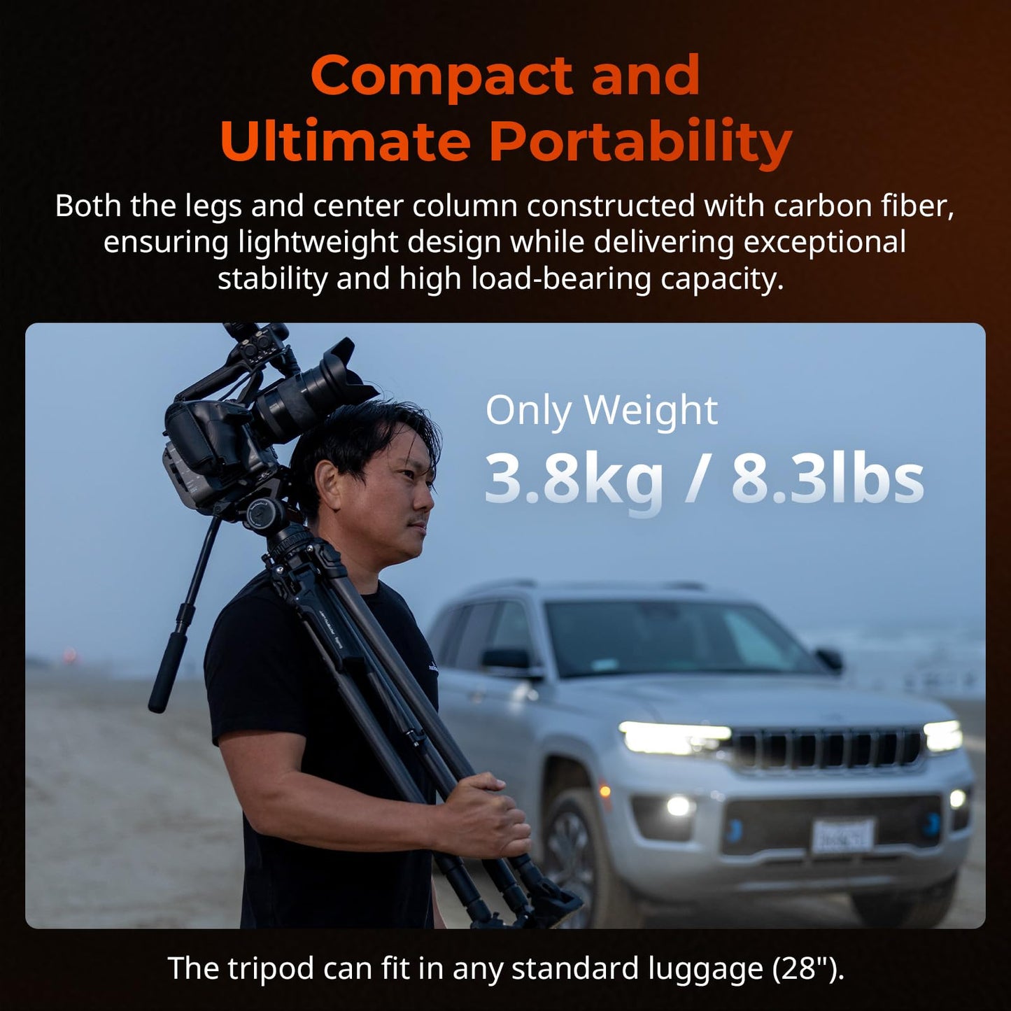 SMALLRIG x Potato Jet Tribex Kit de Trípode Hidráulico de Fibra de Carbono, Trípode para Cámara de Video de Extensión Rápida con Cabezal Fluido de Contrapeso de 4 Pasos (Serie Origin) - 4259