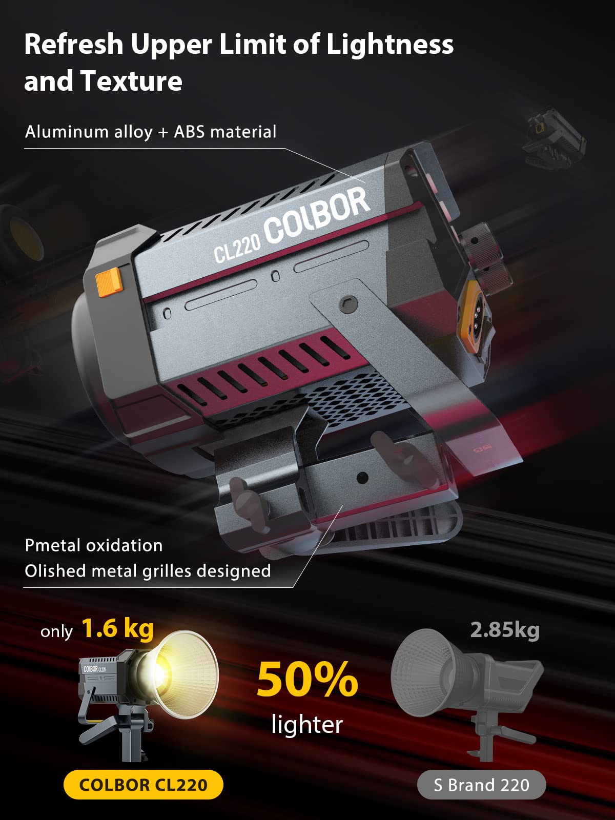 Luz de Vídeo COLBOR CL220 LED 220W com Controle Remoto - Temperatura de Cor 2700K-6500K, Efeitos Especiais e Montura Bowens