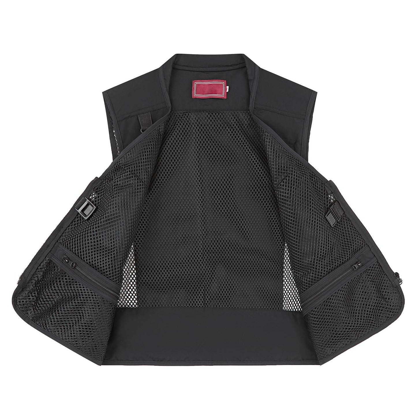 Ziker Chaleco de malla transpirable calado para mujer, chaleco de pesca, chaleco de viaje con bolsillos, Negro, L