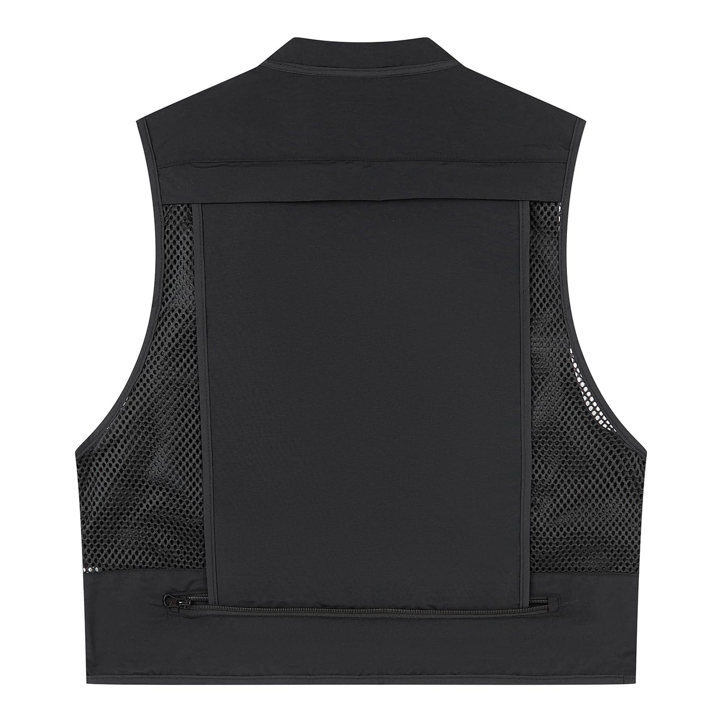 Ziker Chaleco de malla transpirable calado para mujer, chaleco de pesca, chaleco de viaje con bolsillos, Negro, L