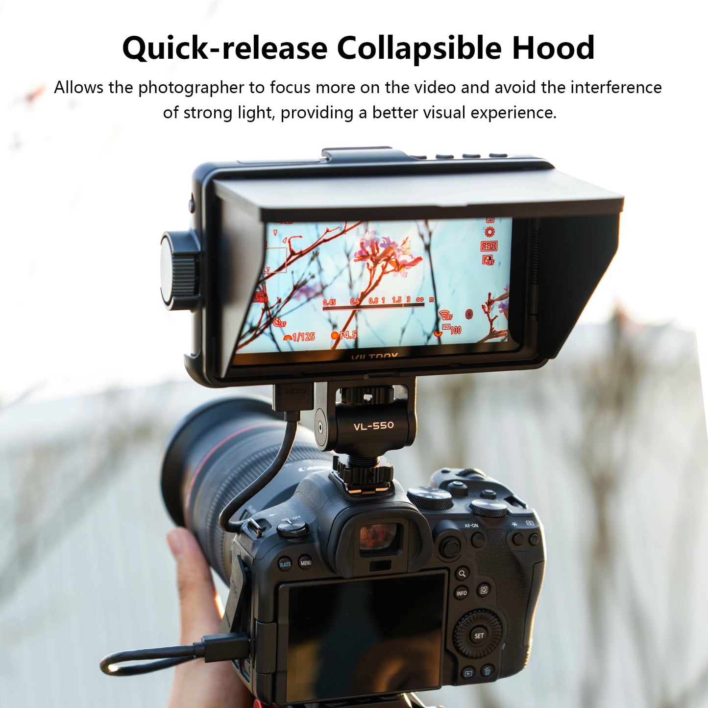 VILTROX DC-550 Monitor de Campo de la Cámara Pantalla Táctil 1200 Nits 3D LUT HDR 1920x1080 4K HDMI in and out, DC 12V 5V Tipo-C 5.5 Pulgadas Monitor de Cámara DSLR con Batería