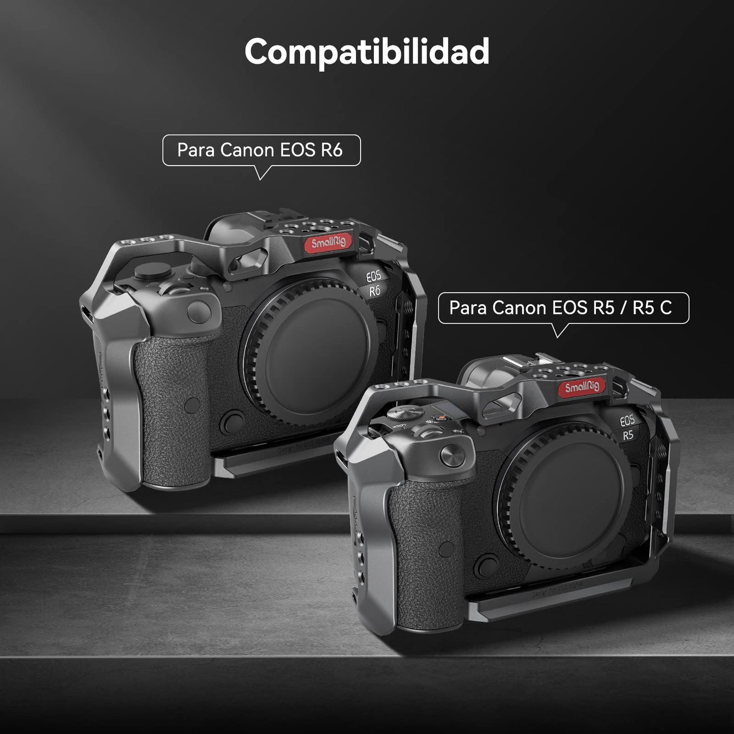 (Nueva Versión) SMALLRIG Jaula R5 / R5 C / R6 para Canon R5 R6 R5 C, Estabilizador de Plataforma de Aleación de Aluminio con Zapata, Orificios Roscados de 1/4"-20 y 3/8"-16-2982