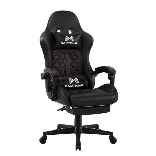 Gamtimer Silla Gaming, Silla de Ordenador ergonómica con reposapiés y Apoyo Lumbar, Piel sintética Transpirable, Silla de Juegos Grande con Ajuste de Altura de 360°