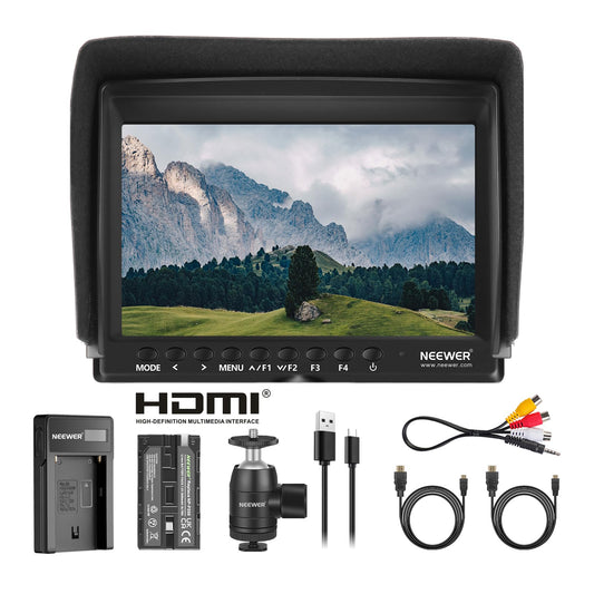 NEEWER 7 Pulgadas Actualizado F100 Monitor de Campo de Asistente de Video HD IPS Delgado 1280x800 Entrada HDMI 1080p con Batería de 2600mAh y Cargador USB para Cámaras DSLR, Estabilizador de Mano