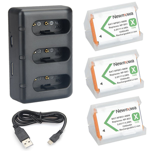 Newmowa – Kit com 3 Baterias NP-BX1 (1240mAh) + Cargador USB de 3 Canais