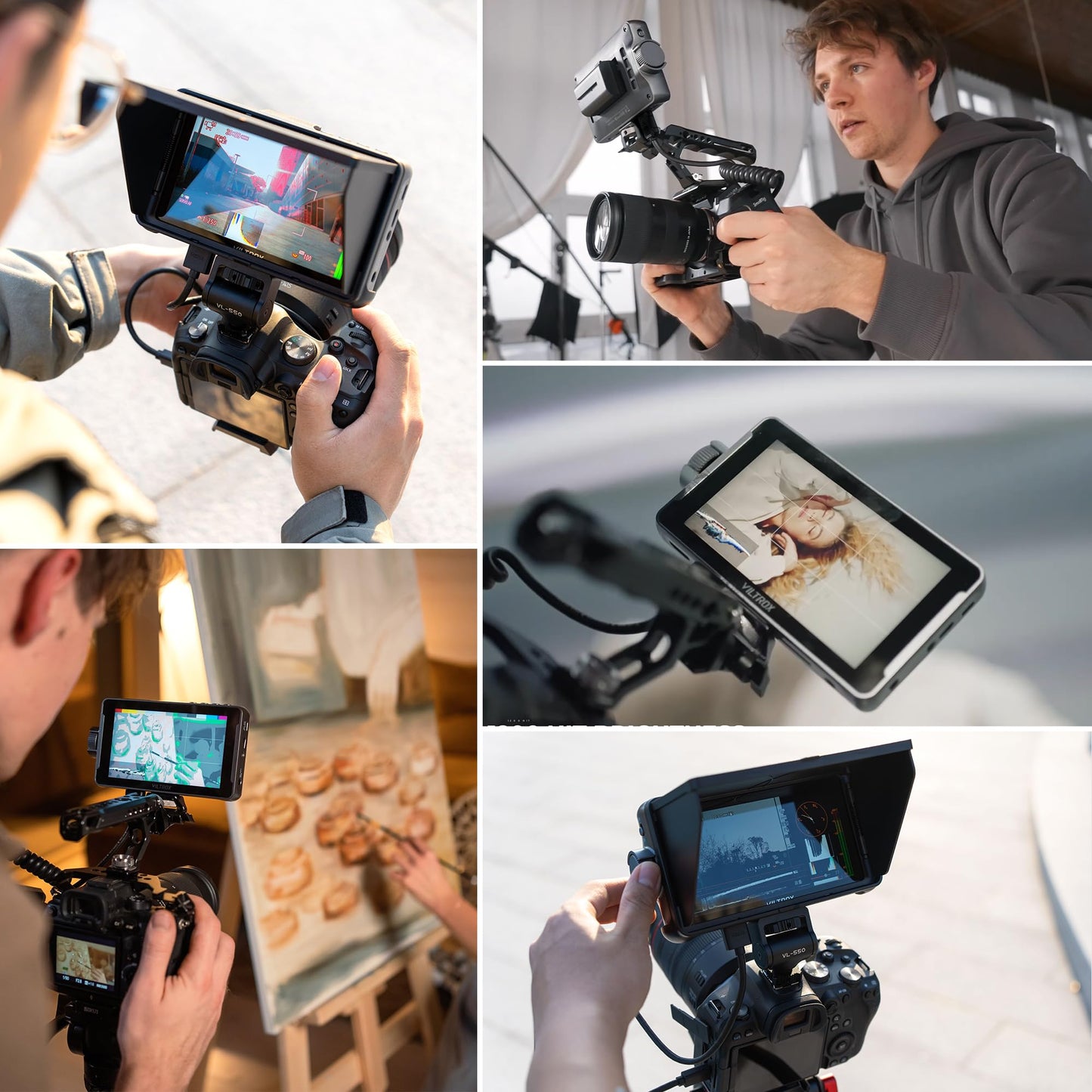 VILTROX DC-550 Monitor de Campo de la Cámara Pantalla Táctil 1200 Nits 3D LUT HDR 1920x1080 4K HDMI in and out, DC 12V 5V Tipo-C 5.5 Pulgadas Monitor de Cámara DSLR con Batería