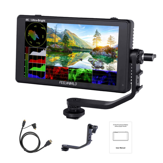 Feelworld LUT6 6 Pulgadas 2600nits HDR / 3D LUT Pantalla táctil Cámara DSLR Monitor de Campo con Forma de Onda Histograma VectorScope Entrada HDMI 4K Salida 1920X1080 Panel IPS