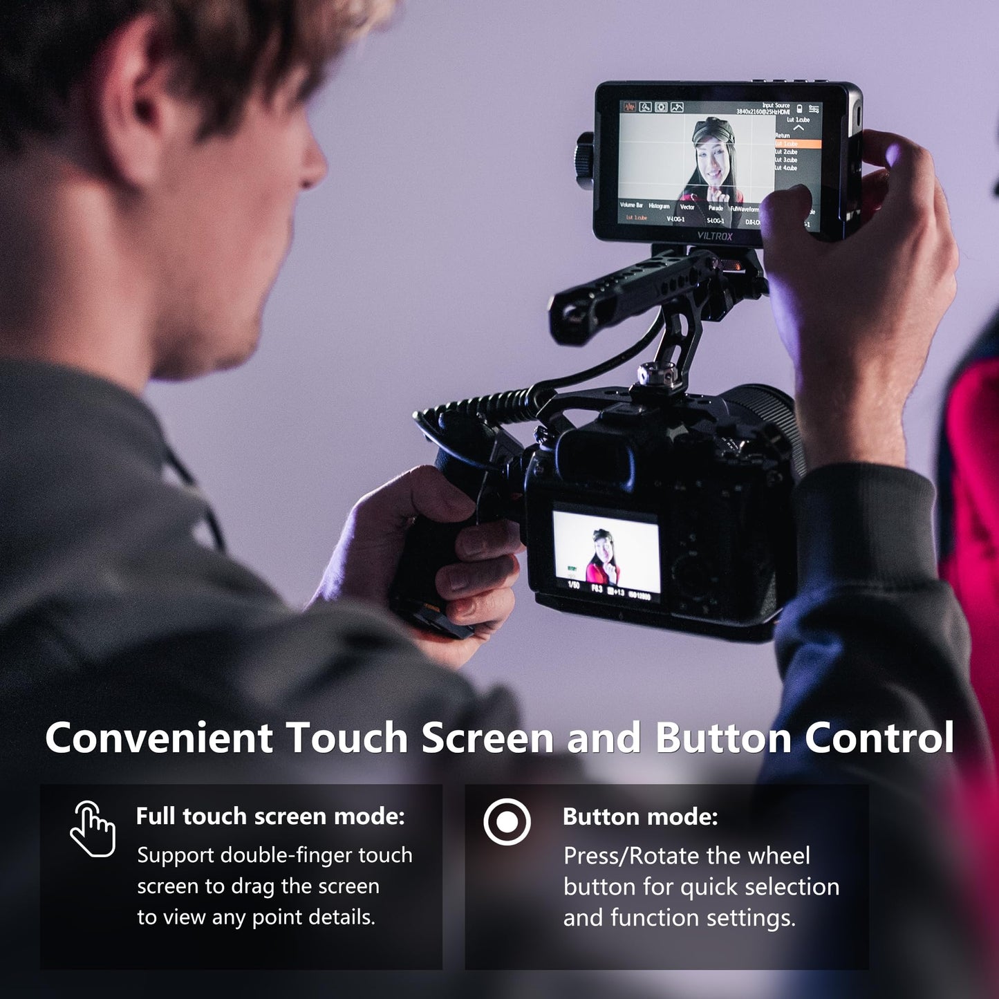 VILTROX DC-550 Monitor de Campo de la Cámara Pantalla Táctil 1200 Nits 3D LUT HDR 1920x1080 4K HDMI in and out, DC 12V 5V Tipo-C 5.5 Pulgadas Monitor de Cámara DSLR con Batería