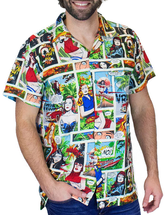 Funky Camisa Hawaiana, Comic, Multicolor, M